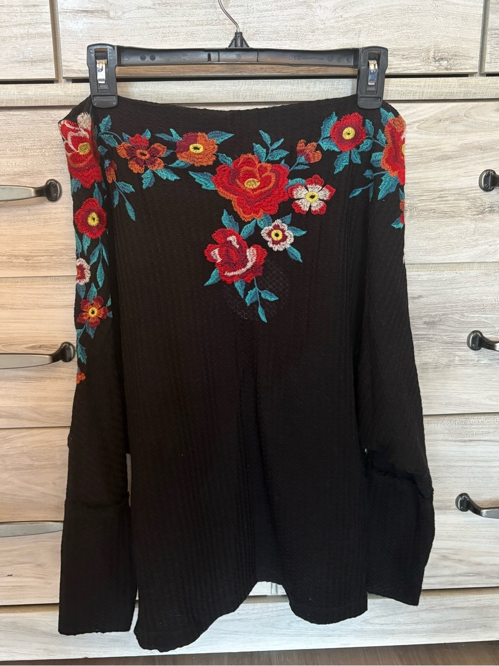 Umgee Floral Embroidered Off-the-Shoulder Waffle Knit Top